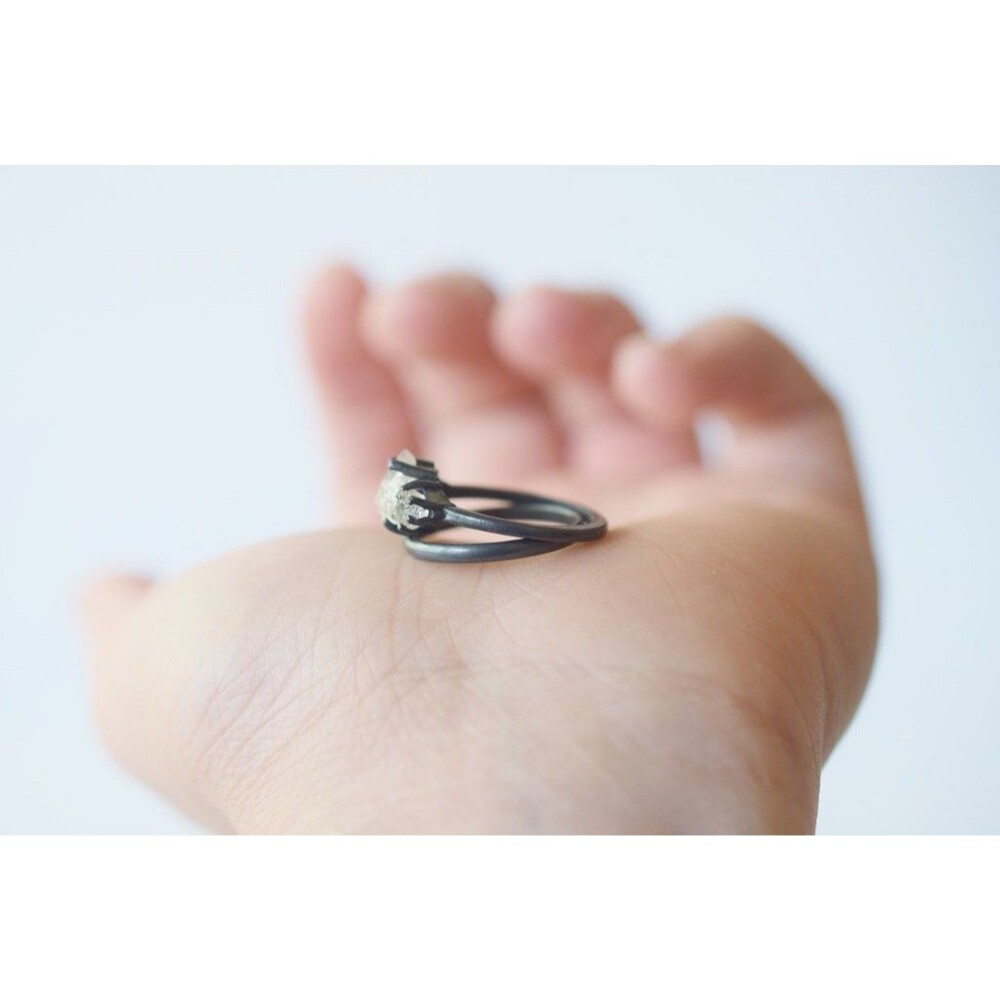 Wedding Set Oxidized or Bright Silver Ring Raw Stone Engagement Ring Size 7 Wedd